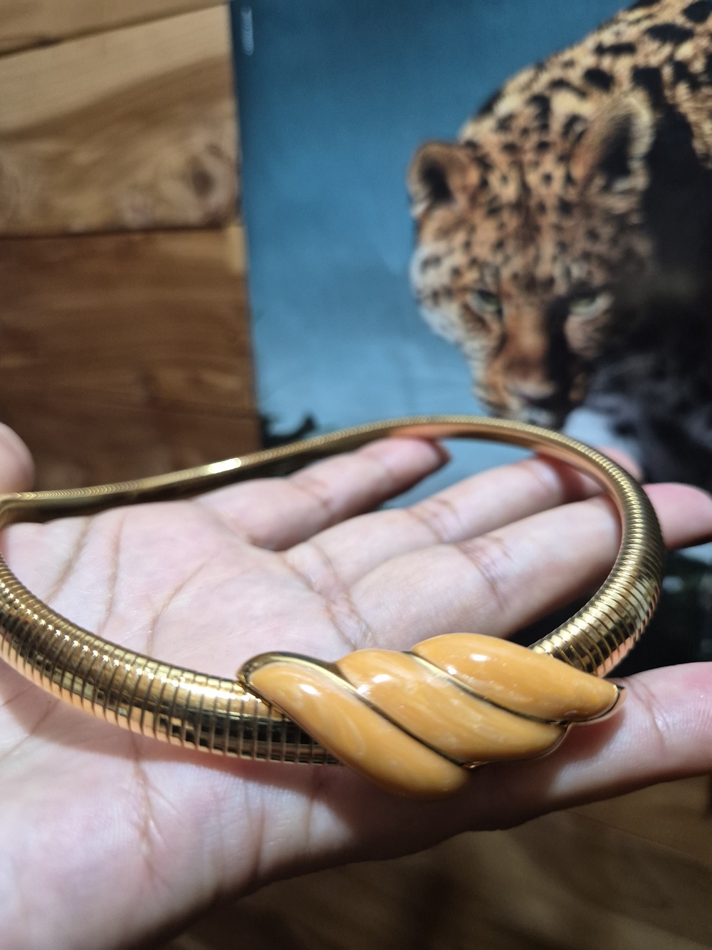 Monet Gold Collar Necklace with Yellow Enamel Twist